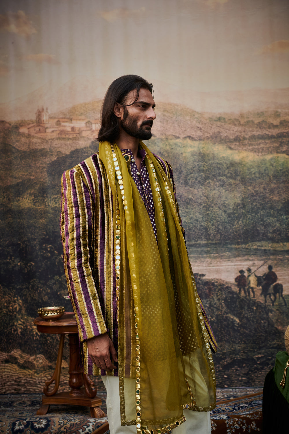 Varn-Harit Makhmal Sherwani Set