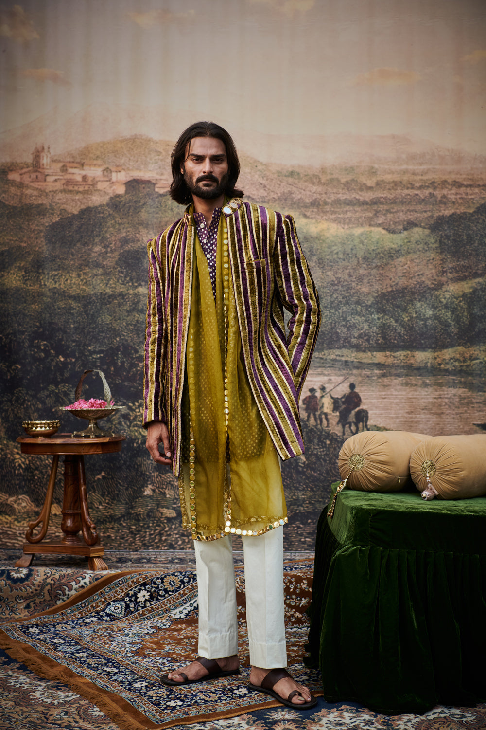 Varn-Harit Makhmal Sherwani Set