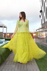 "Jacqueline" Green Peplum Blouse Lehenga Set