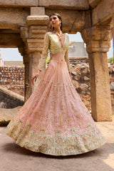 "Julia" Pastel Pink & Sea Green Zardosi And Sequin Embroidered Organza  Lehengas