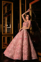 "Juliet" Pink Hand Embroidered Lehenga Set With Cape