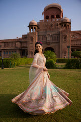 "Meenakari" Pastel Pink And Sea Green Hand Embroidered Lehenga Set