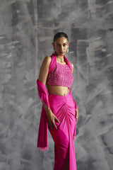 Fitted Gathered Skirt With Embellished Blouse And Dupatta