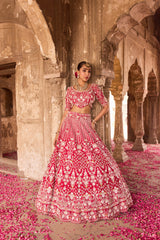 "Naira" Red Raw Silk Hand Embroidered Lehenga Set