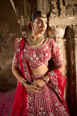 "Naira" Red Raw Silk Hand Embroidered Lehenga Set