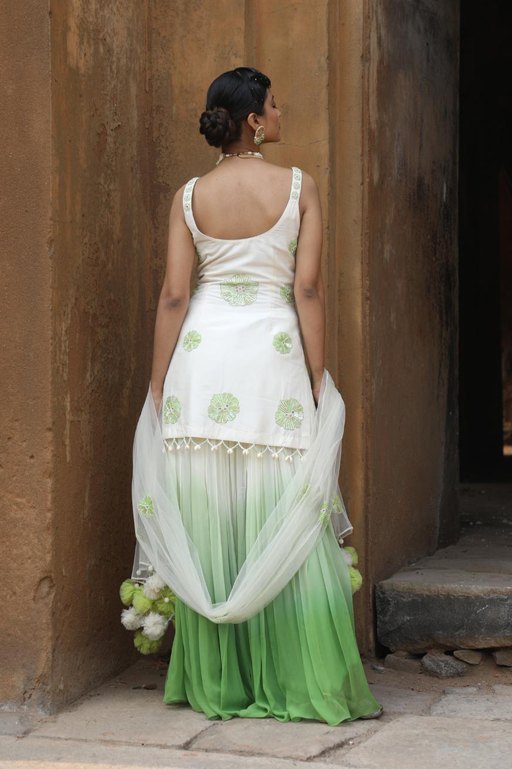 Ivory-Green Ombre Sharara Set