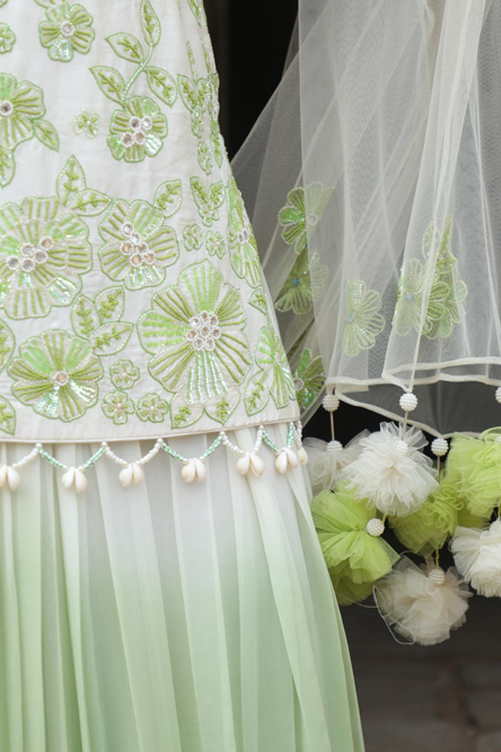 Ivory-Green Ombre Sharara Set