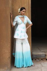 White-Blue Peplum Ombre Garara Set