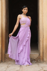 Lilac Drape Saree With Detacheable Belt