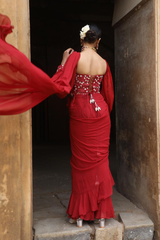 Maroon Drape Saree With Detachable Belt