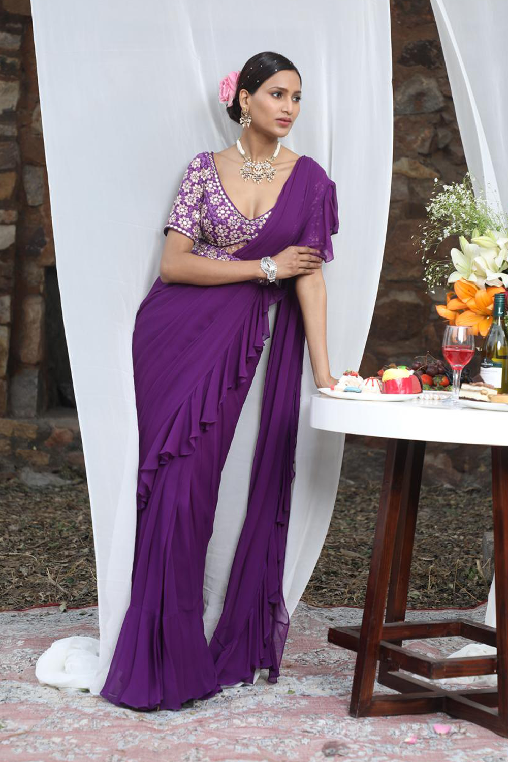 Purple Drape Saree