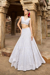 "Oraya" Ivory Resham Kashmiri Embroidered  Lehengas