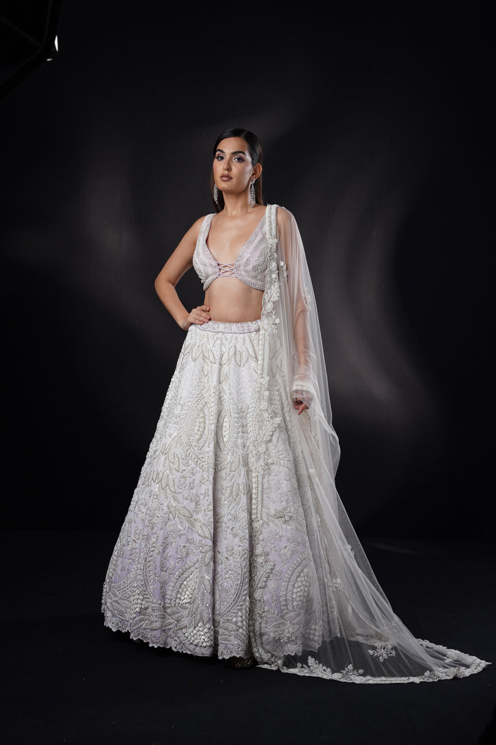 "Lunar" Hand Embroidered Pearl Work Lehenga Set