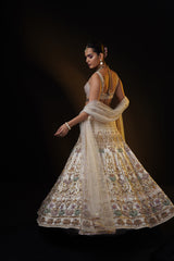 "Anika" Ivory Lehenga Set With Pastel 3D Embroidery.