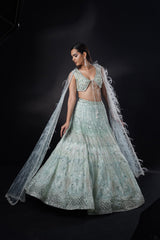 "Elara" Powder Blue Lehenga Set With Cape