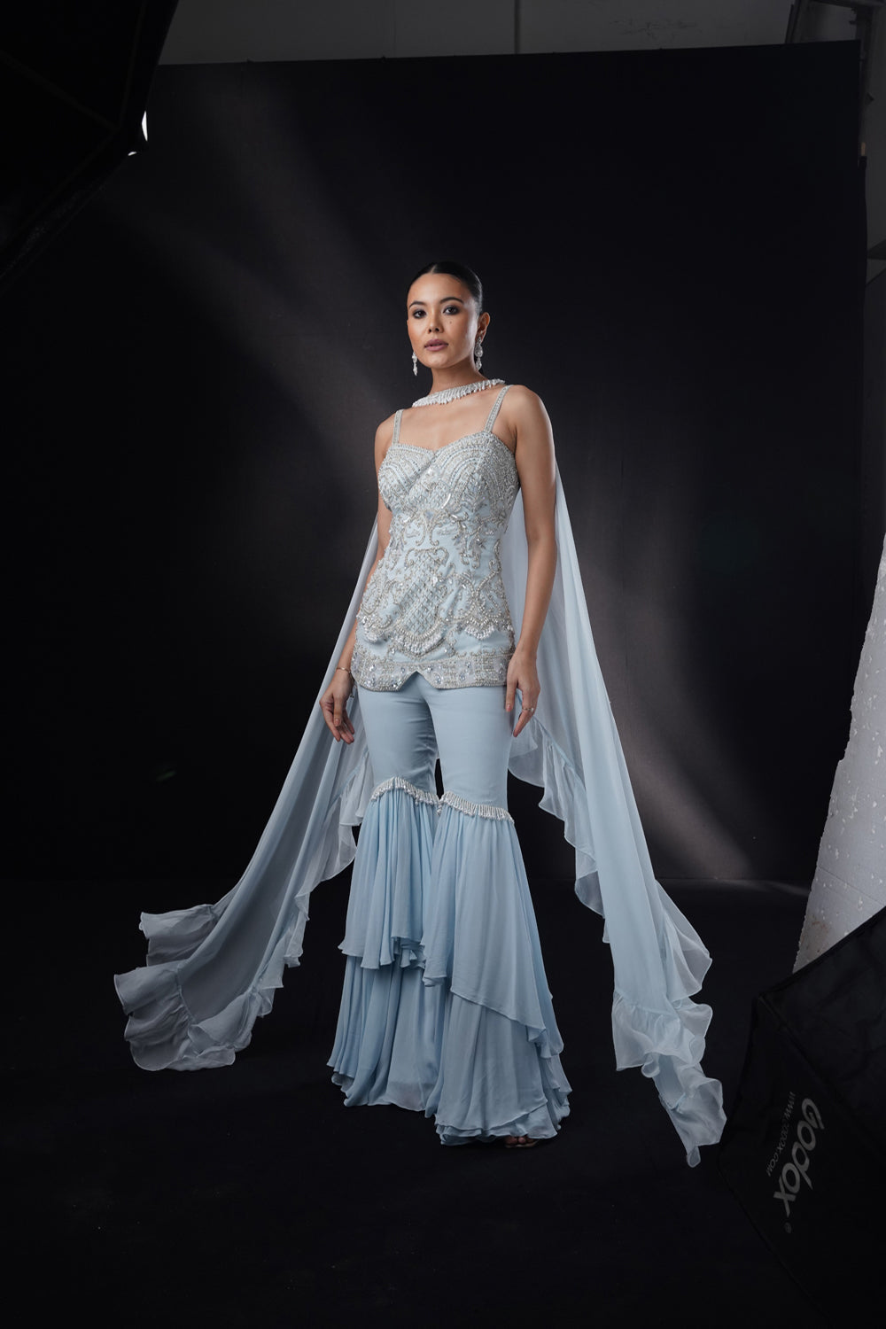 "Belleza" Sky Blue Embellished Sharara Set