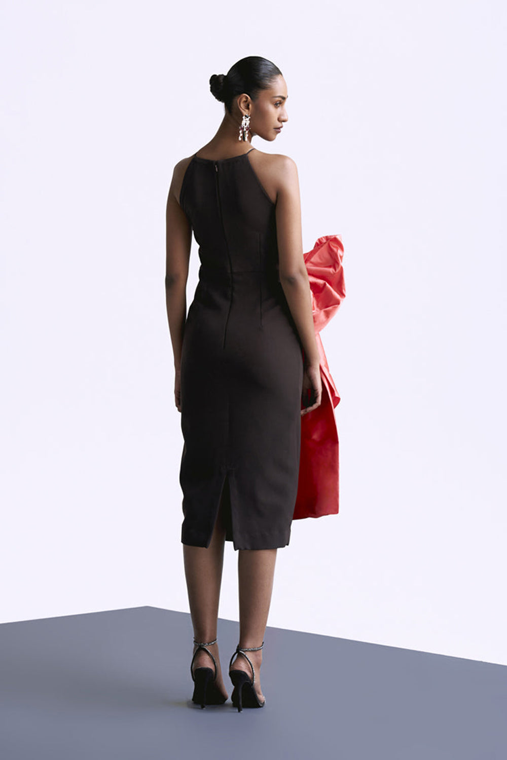 Fitted Draped Dress With Bow Detail