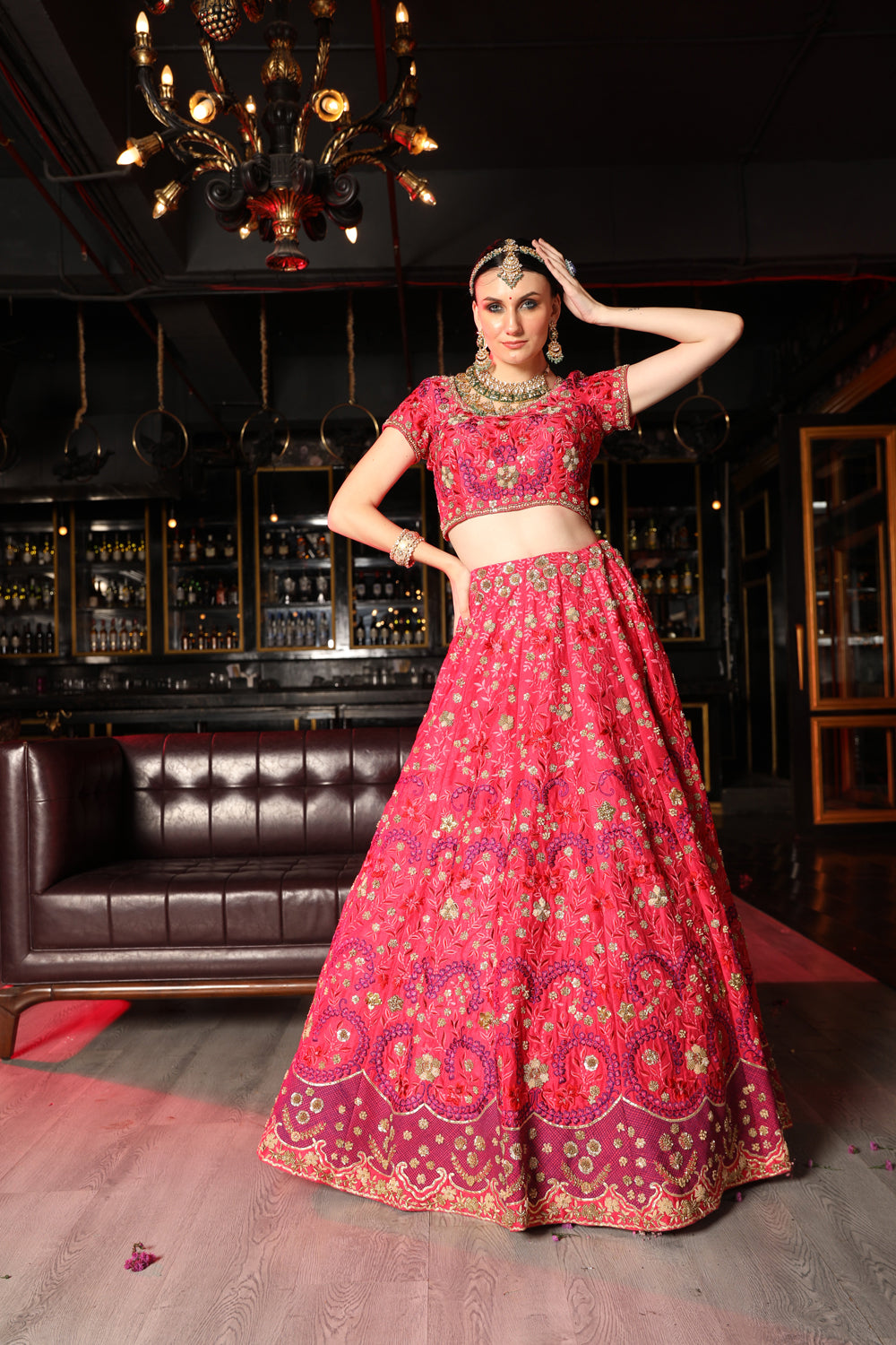 "Valerie" Rani Pink And Purple Zarosi & Resham Embroidered Lehenga Set