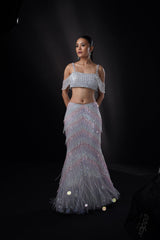 "Aurora" Fishcut Lehenga Set With 3D Ombre Assels All Over