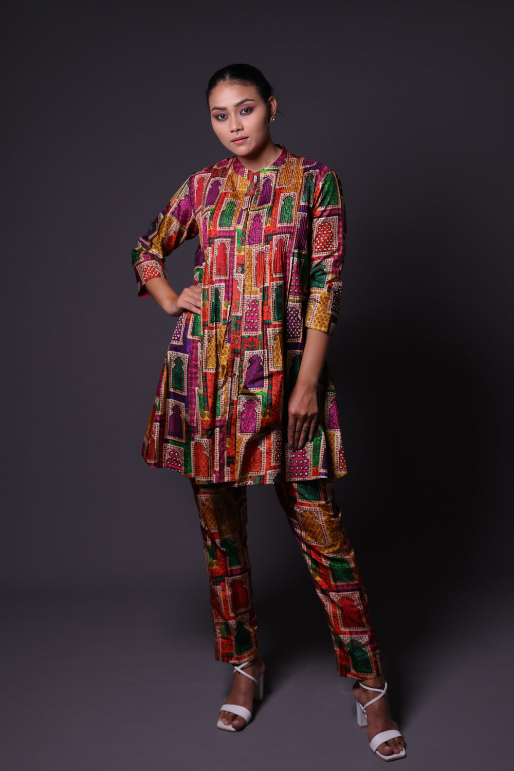 Hand Embroidered Pintuck Kurti With Pants