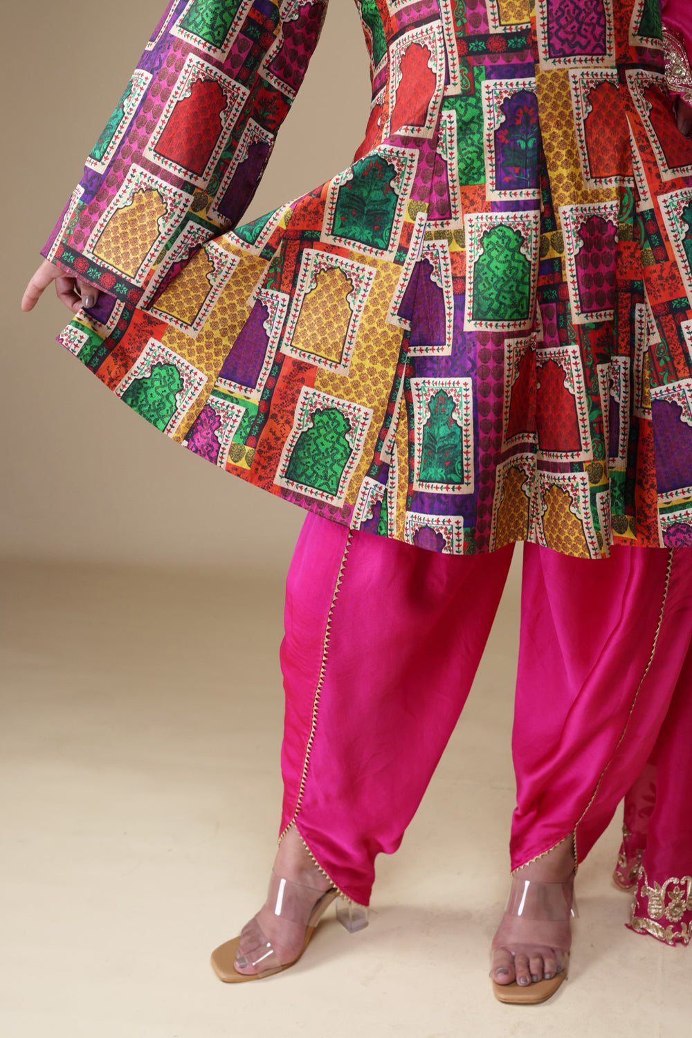 Kalidar Kurti With Tulip Pants And Heavy Hand-Embroidered Zardosi Work Dupatta