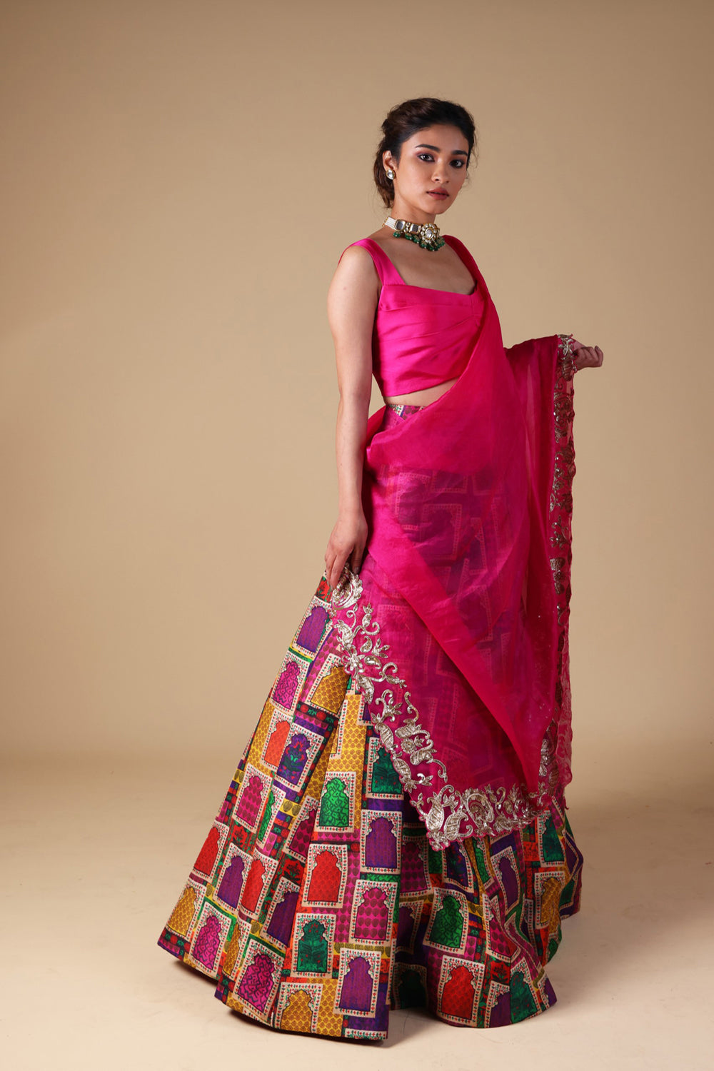 Hand-Embroidered Zardosi Work Dupatta With Lehenga And Blouse