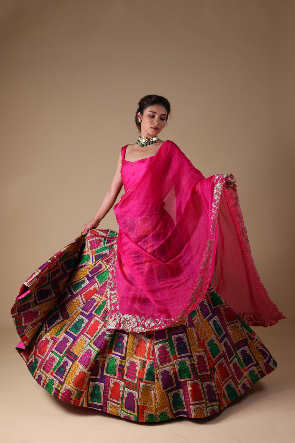 Hand-Embroidered Zardosi Work Dupatta With Lehenga And Blouse