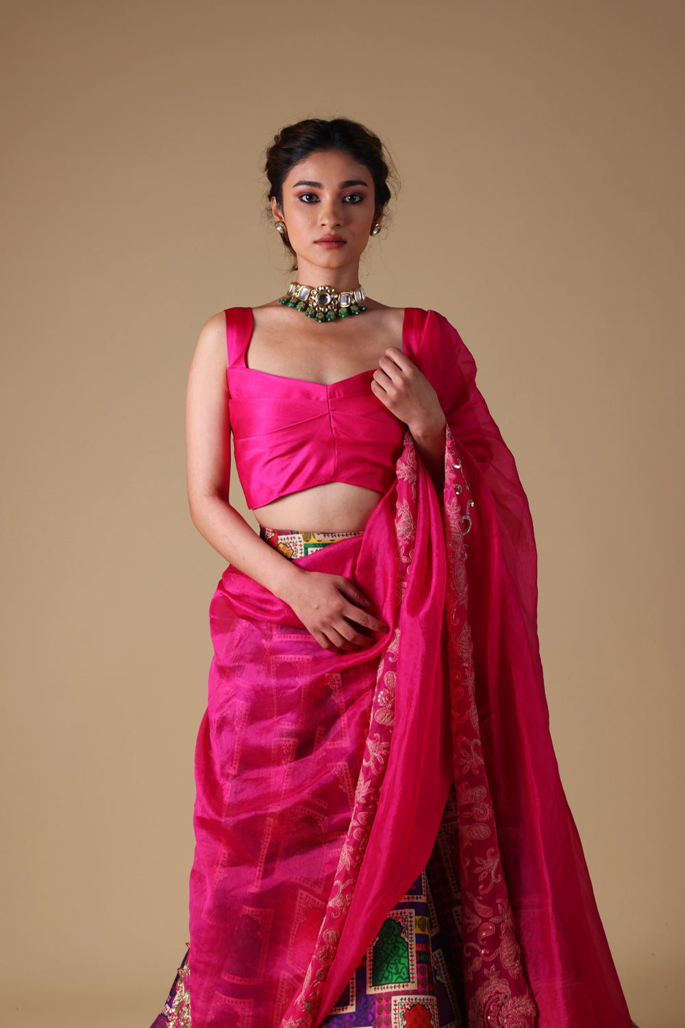 Hand-Embroidered Zardosi Work Dupatta With Lehenga And Blouse