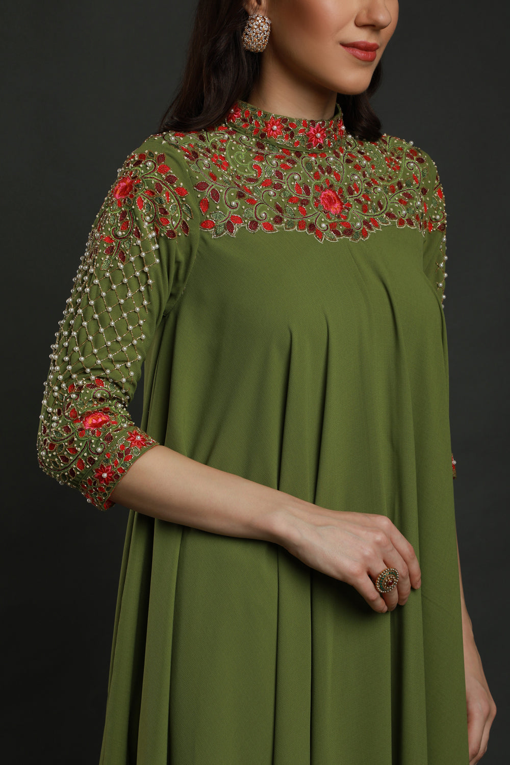 Moss Green Asymmetrical Flared Tunic