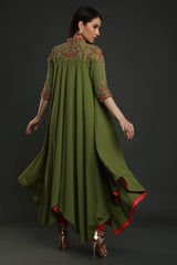 Moss Green Asymmetrical Flared Tunic