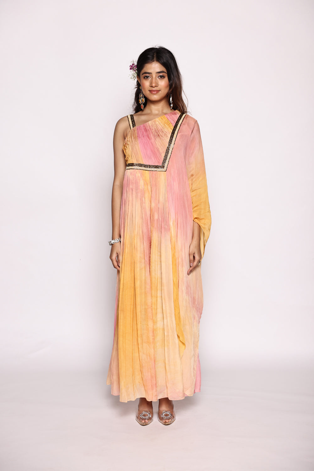 Ombre Jumpsuit With Attached Dupatta