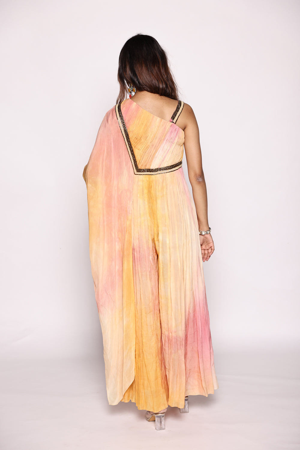 Ombre Jumpsuit With Attached Dupatta