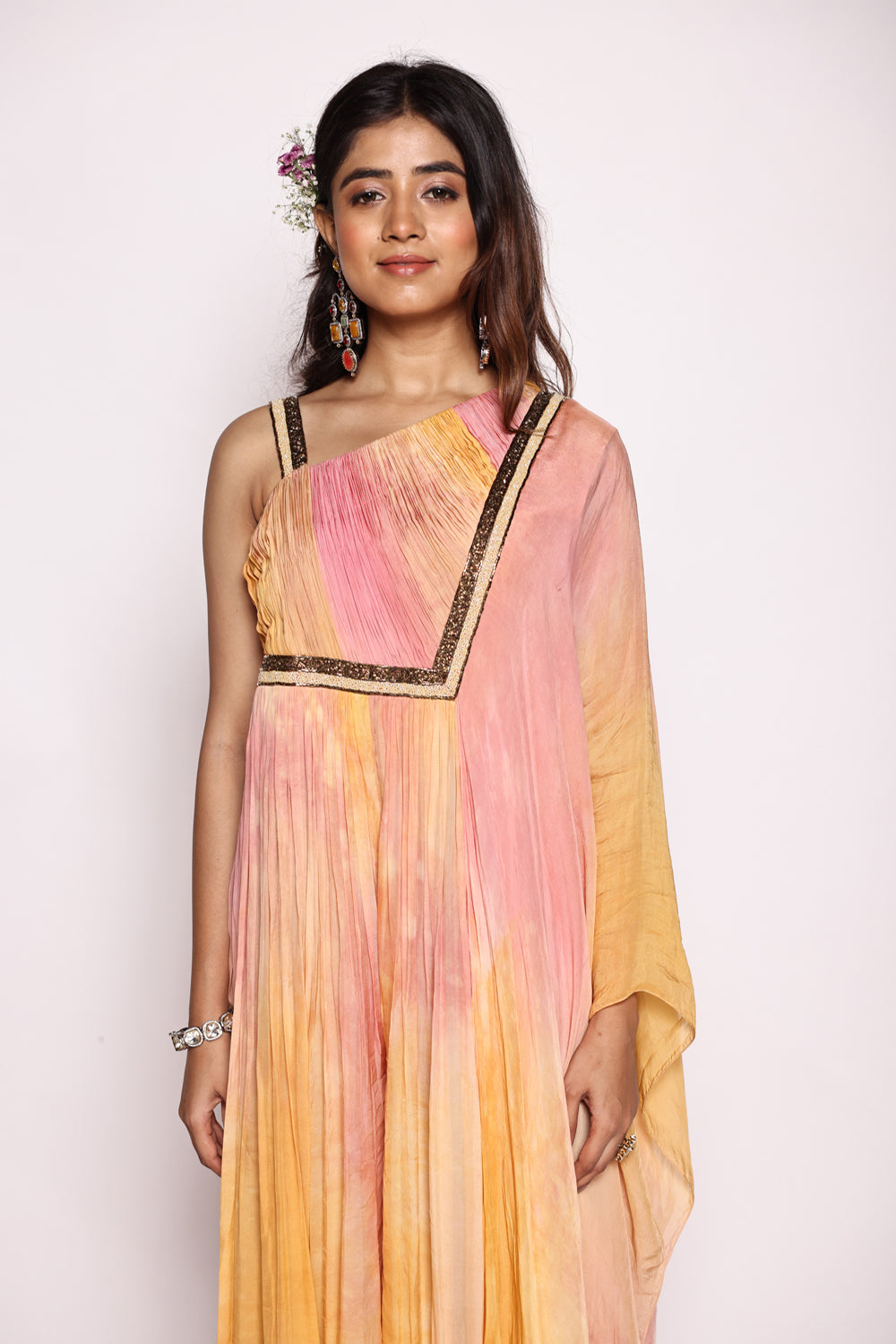 Ombre Jumpsuit With Attached Dupatta