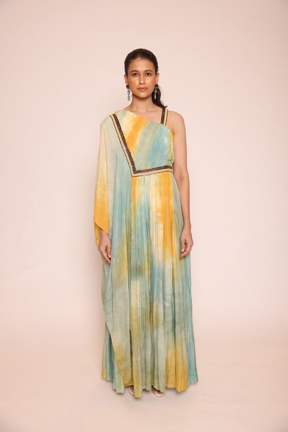 Ombre Jumpsuit With Attached Dupatta