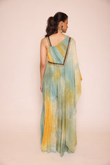 Ombre Jumpsuit With Attached Dupatta