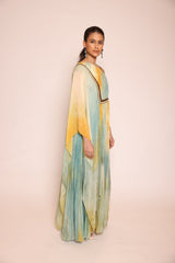 Ombre Jumpsuit With Attached Dupatta