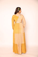 Musturd Yellow And Beige Tiered Dress