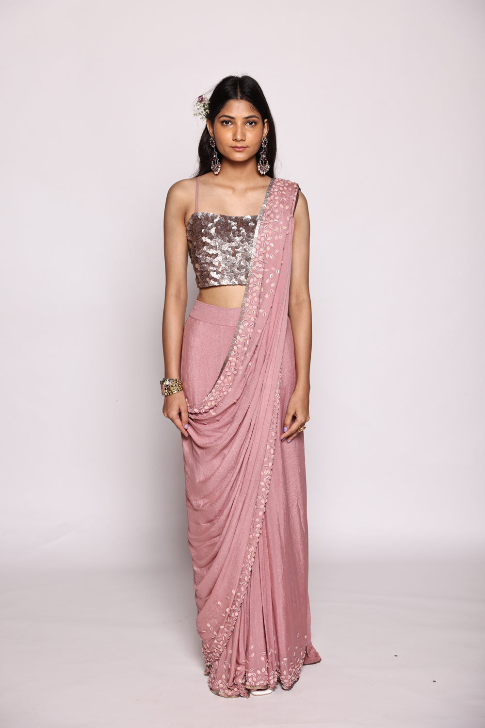 Mauve Pre - Stitched Saree