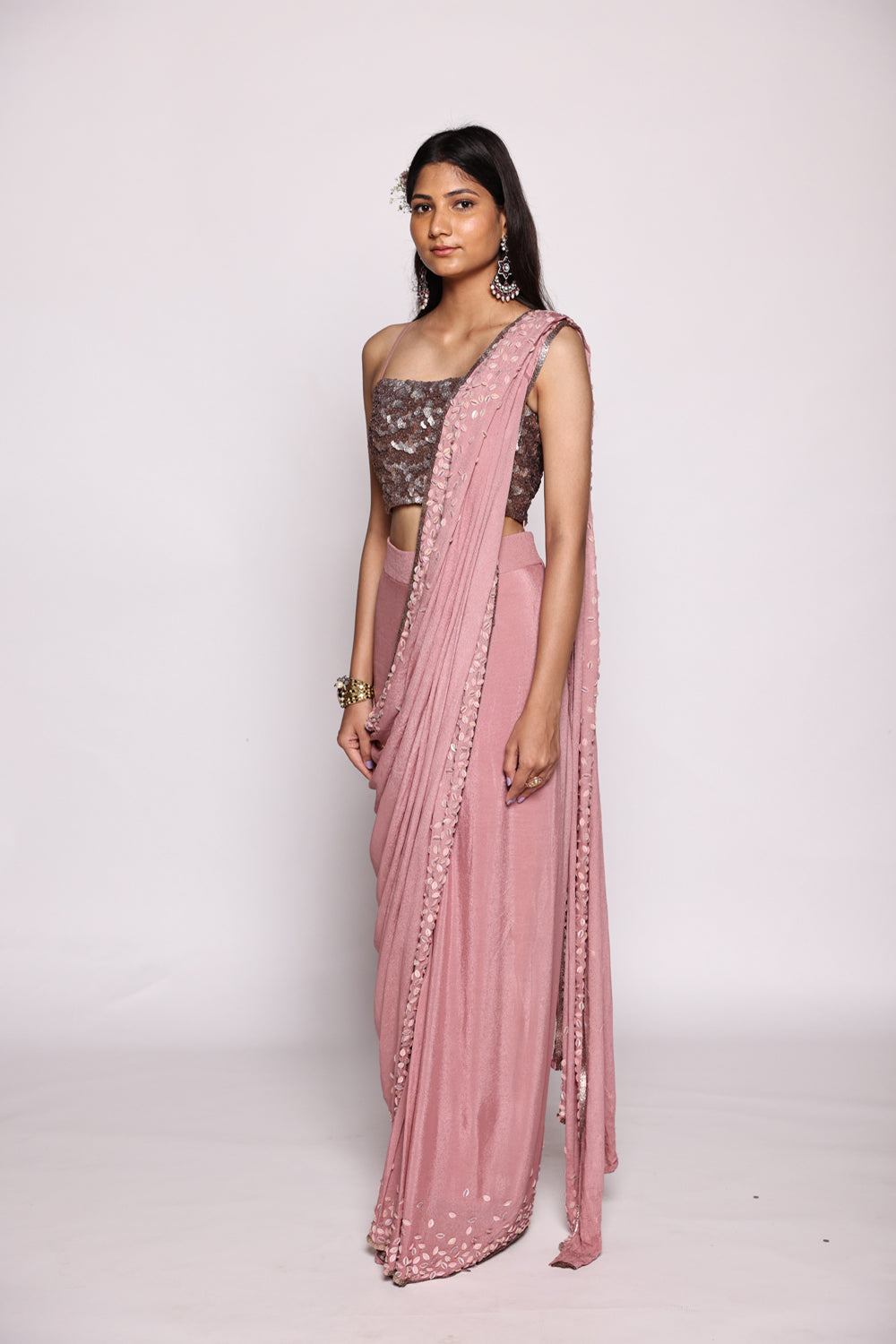 Mauve Pre - Stitched Saree