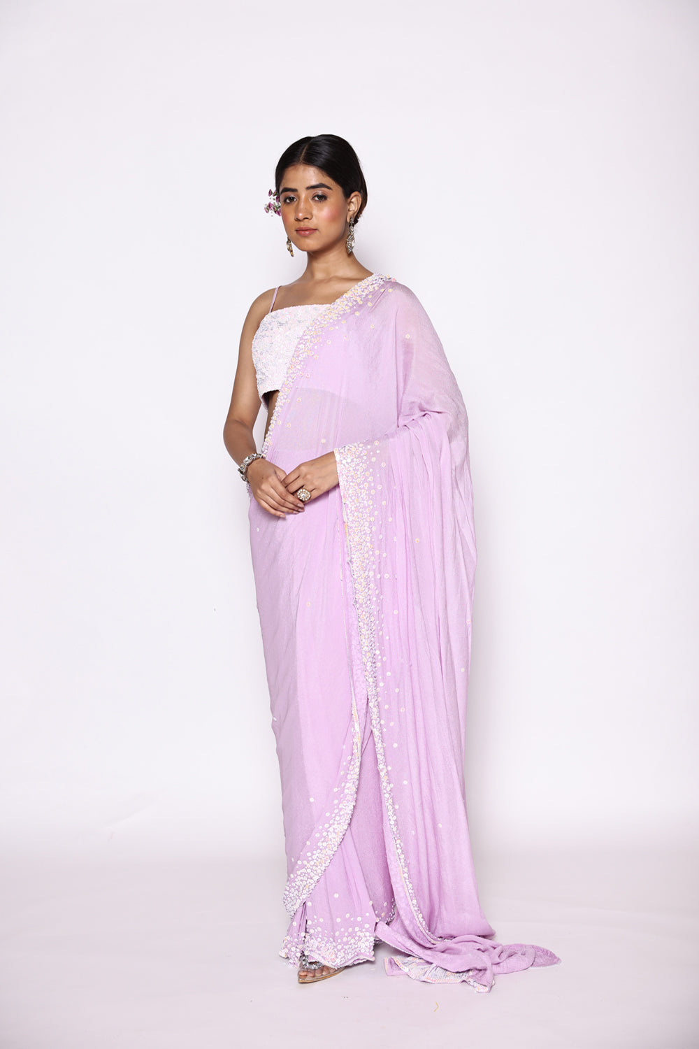 Lilac Pre - Stitched Saree