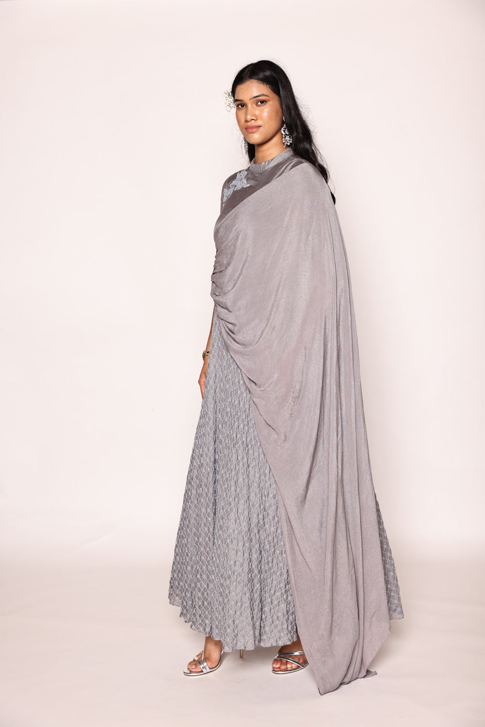 Greyish Blue Drape Dress