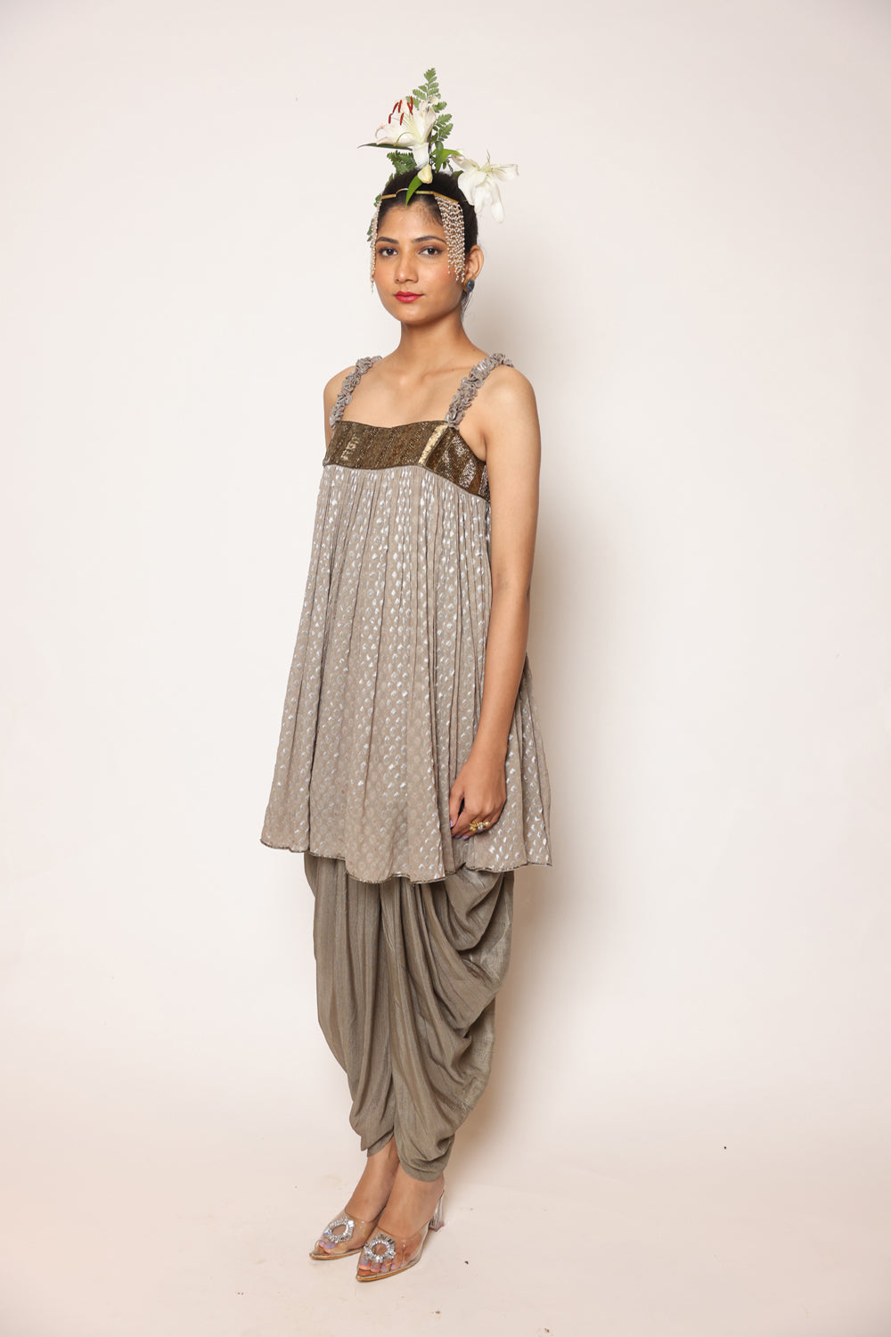 Greyish Gold Dhoti Set