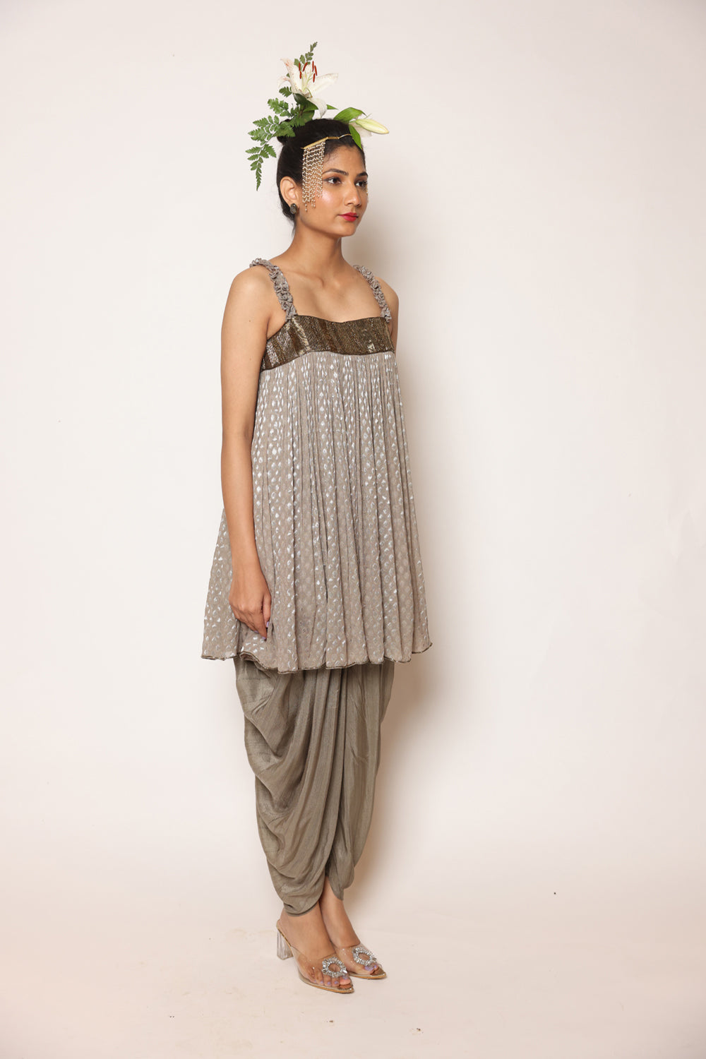 Greyish Gold Dhoti Set