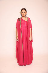 Pink  One Shoulder Dress With Cape