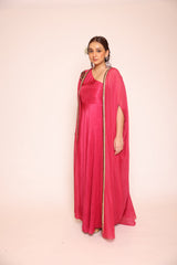 Pink  One Shoulder Dress With Cape