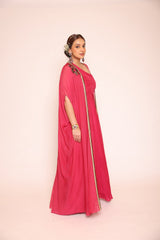 Pink  One Shoulder Dress With Cape