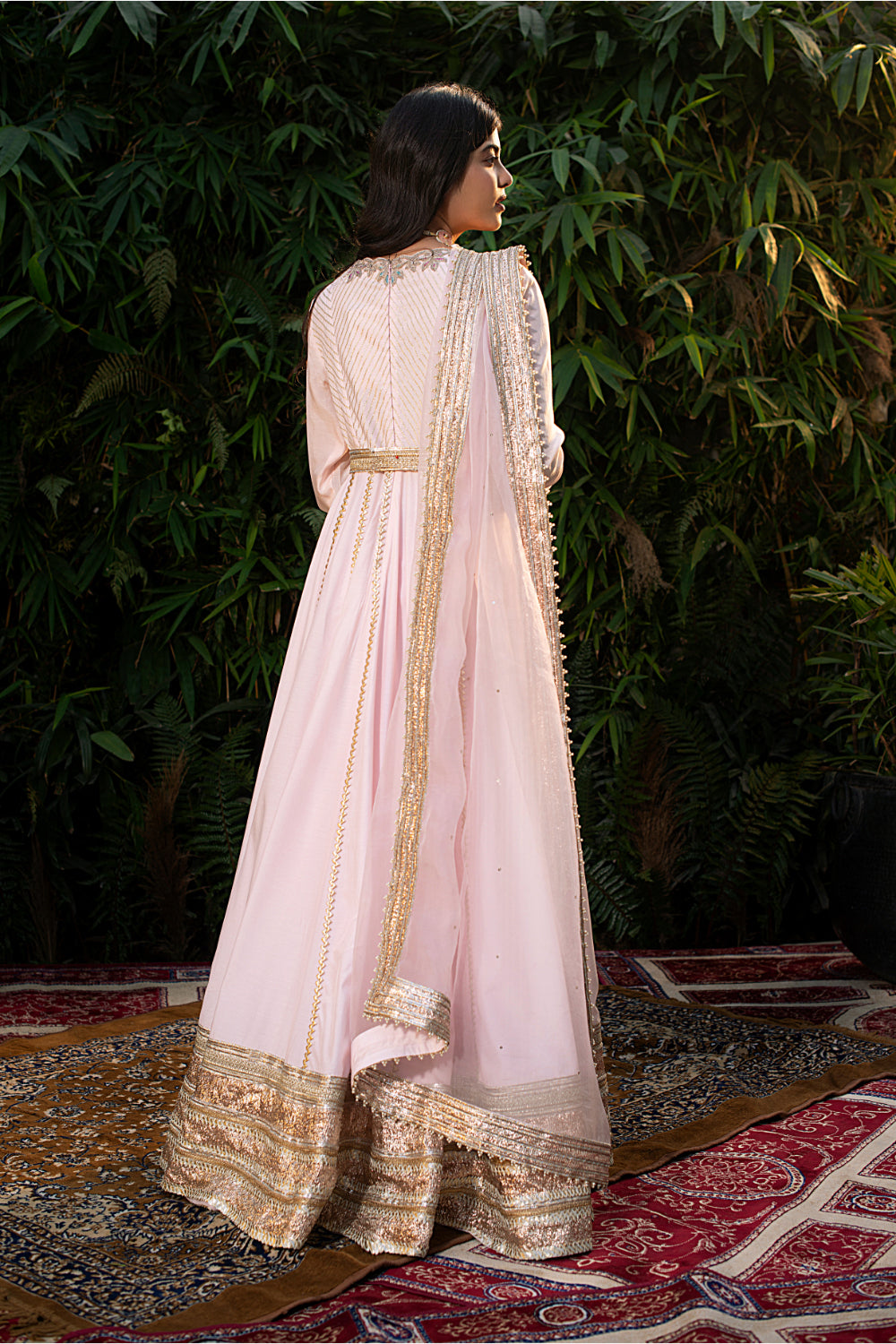 Pink Chanderi Silk Gotta Anarkali Paired With Chridar And Dupatta