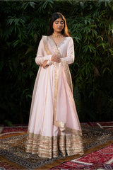 Pink Chanderi Silk Gotta Anarkali Paired With Chridar And Dupatta