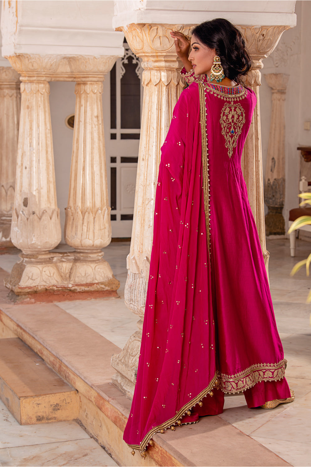 Fuschia Pink Chanderi Silk A-Line Suit