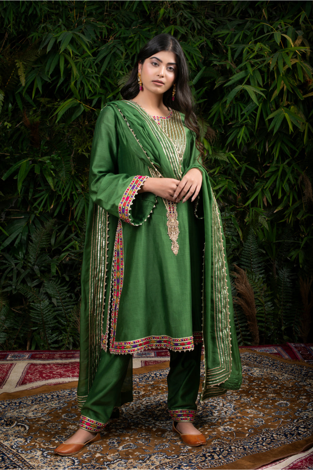 Forest Green Chanderi Silk A-Line Suit